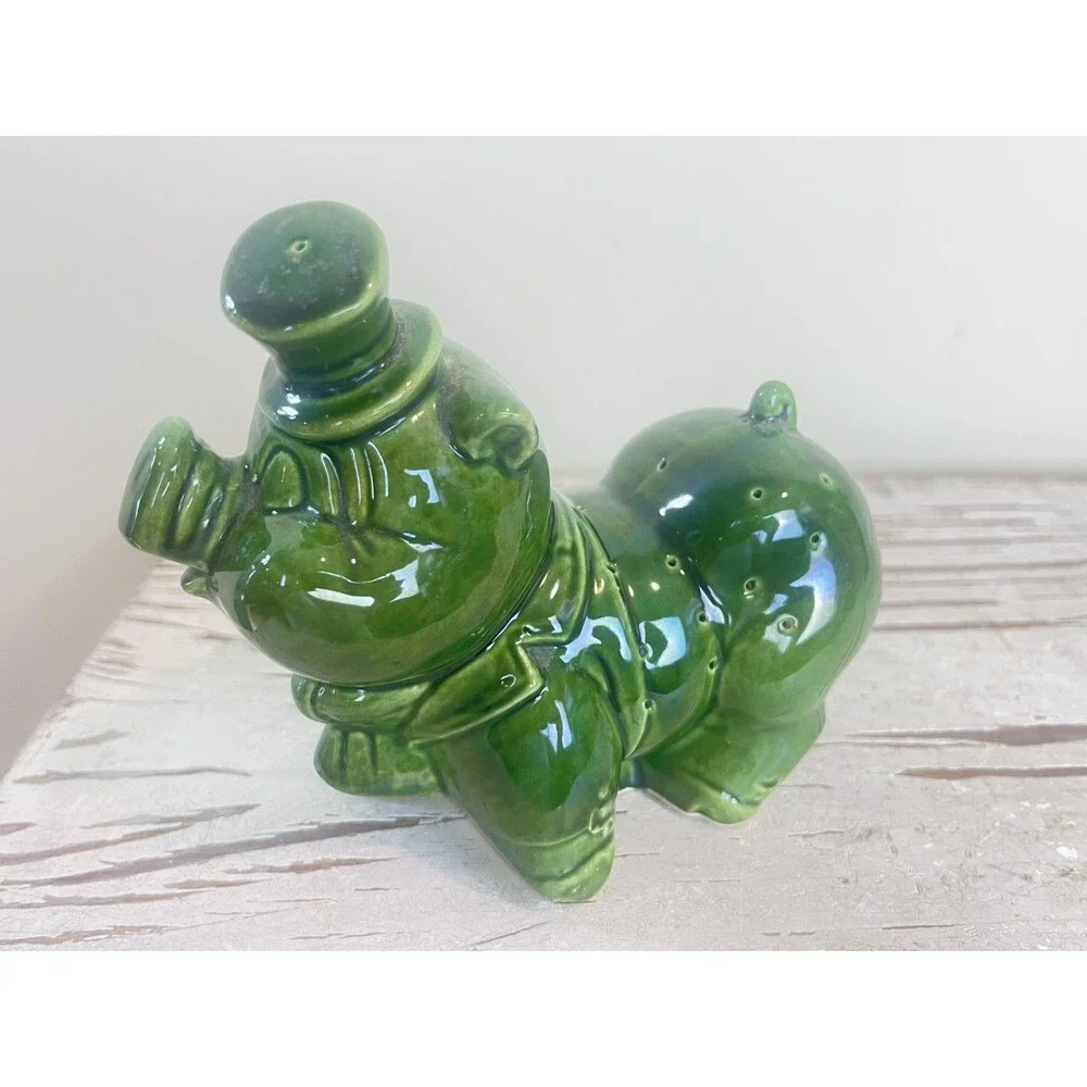 Vintage Rare MCM Green Glazed Piggy Toothpick Appetizer Stick Pin Holder Figure